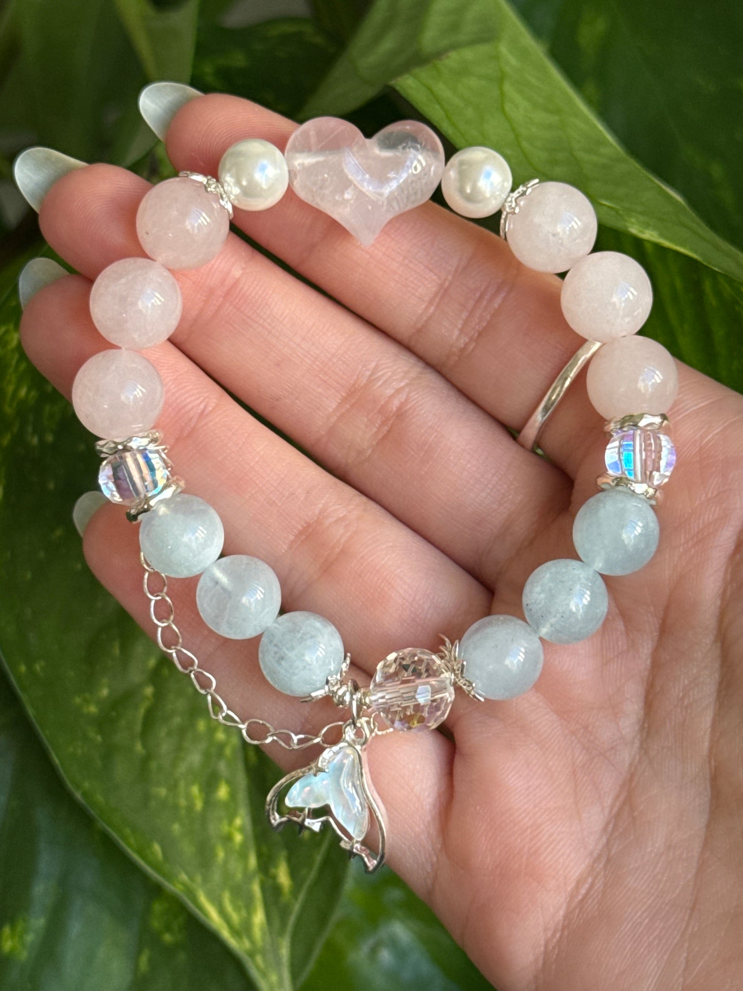 Rose Quartz & Pearl & Aquamarine Mermaid Bracelet