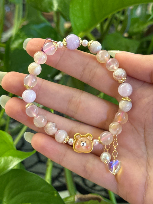 Flower Agate & Kunzite Bear Bracelet