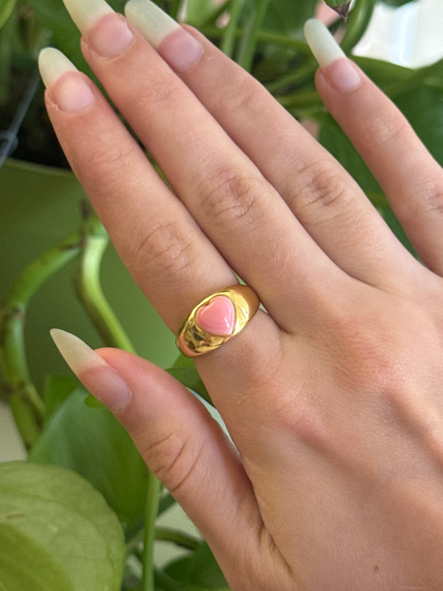 Pink Queen Conch Shell Heart 925 Gold Vermeil Band Adjustable Ring