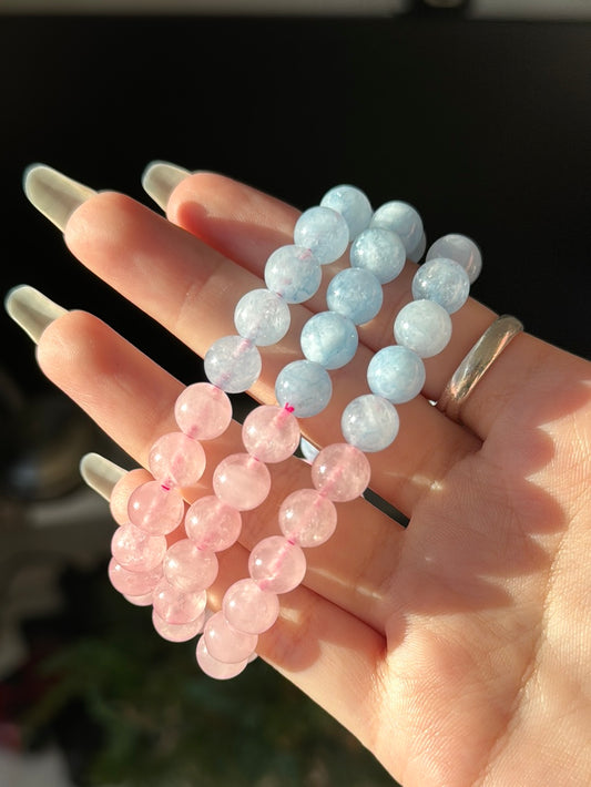 Pastel Rose Quartz & Blue (dyed) Quartz Bracelet