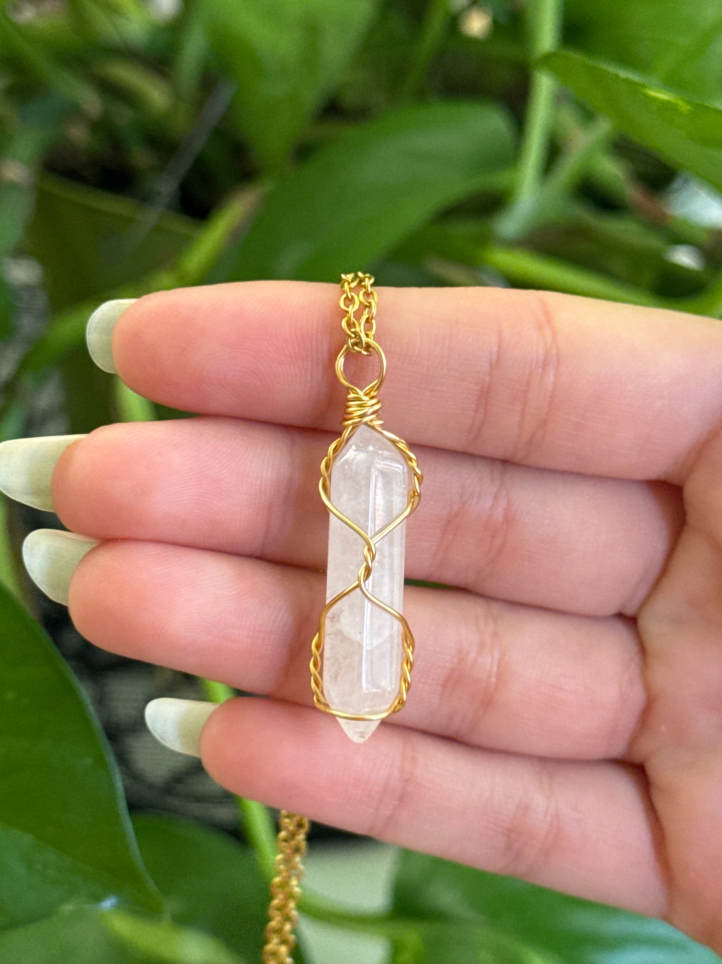 Clear Quartz Point Gold Necklace