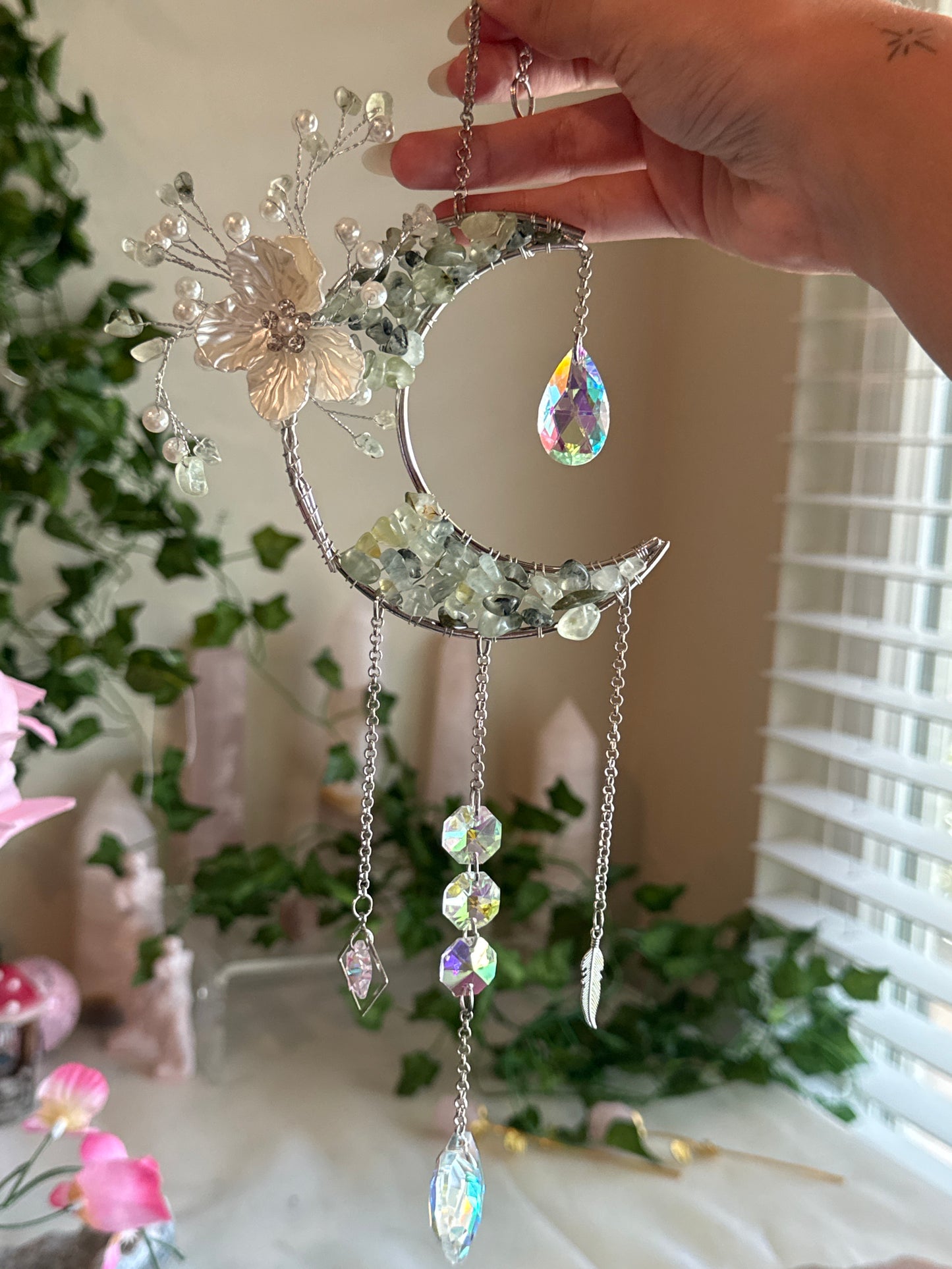 Prehnite Crescent Moon Suncatcher