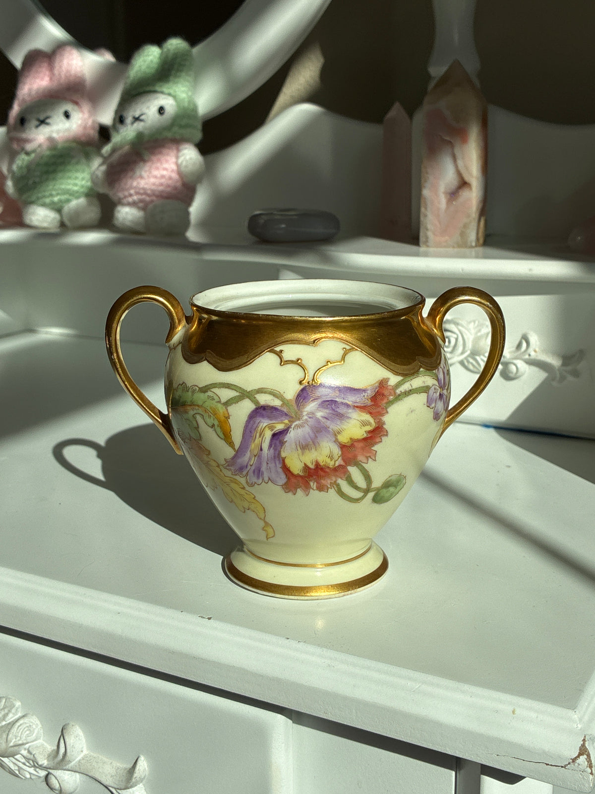 Hand Painted Flower Design Sugar Bowl