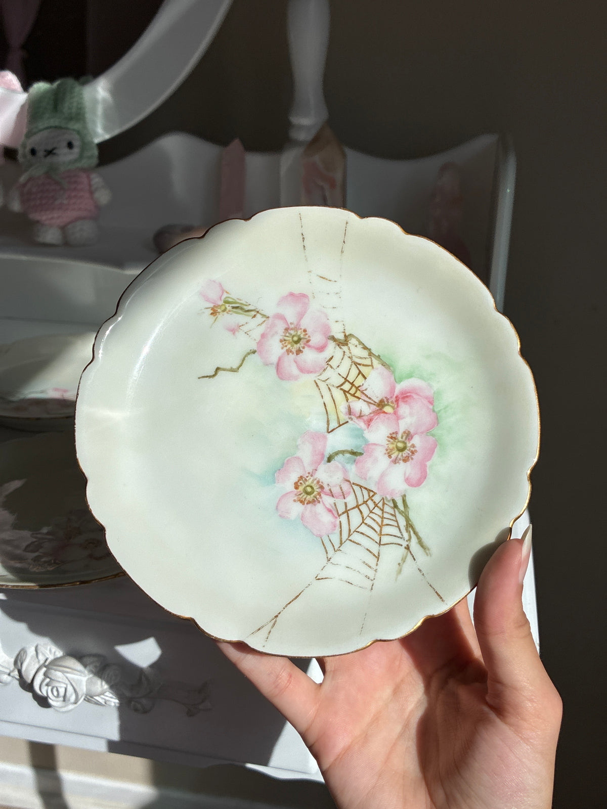 Pink Flower with Spider Web Plate