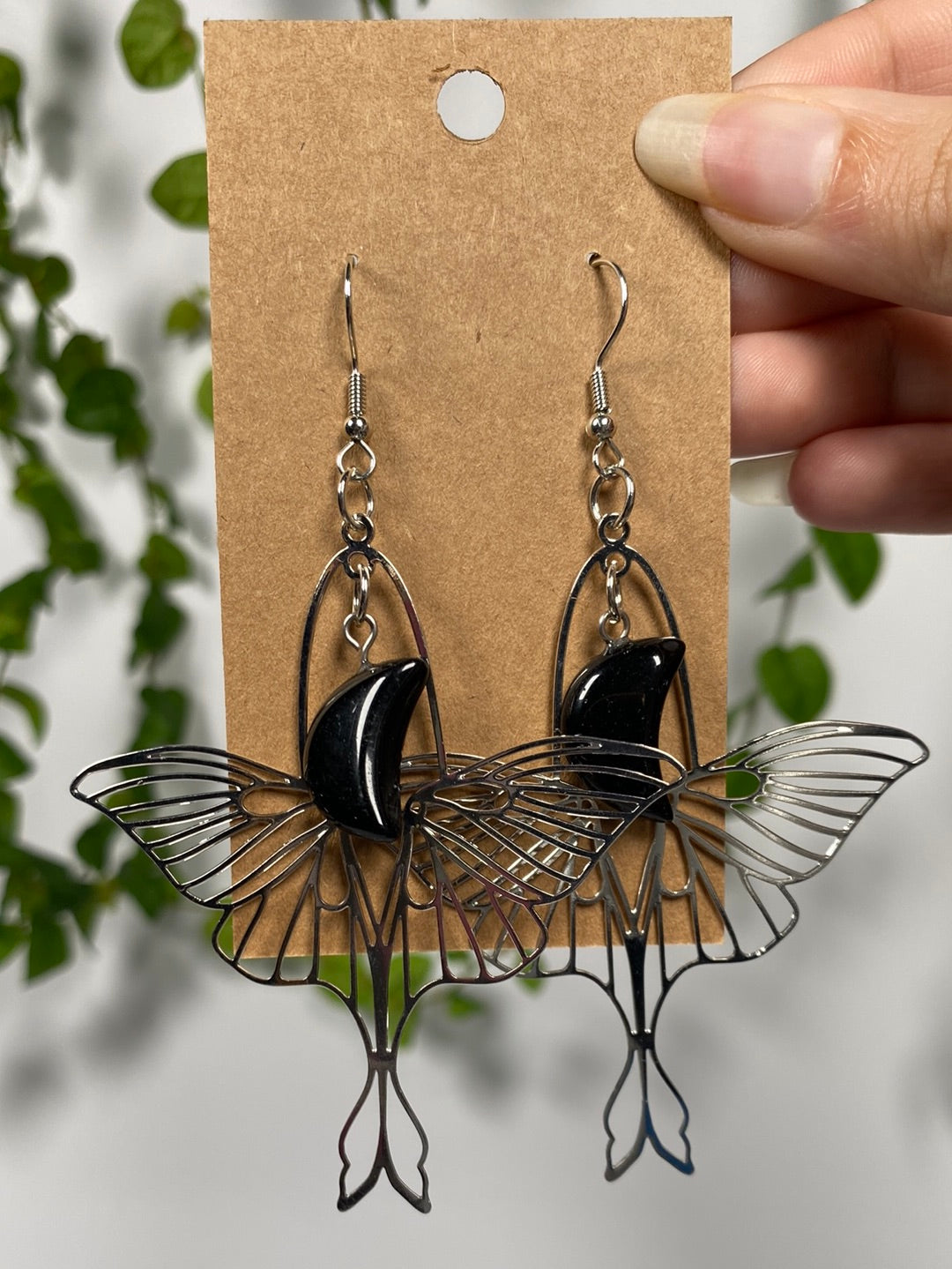 Obsidian Luna Moth Earrings