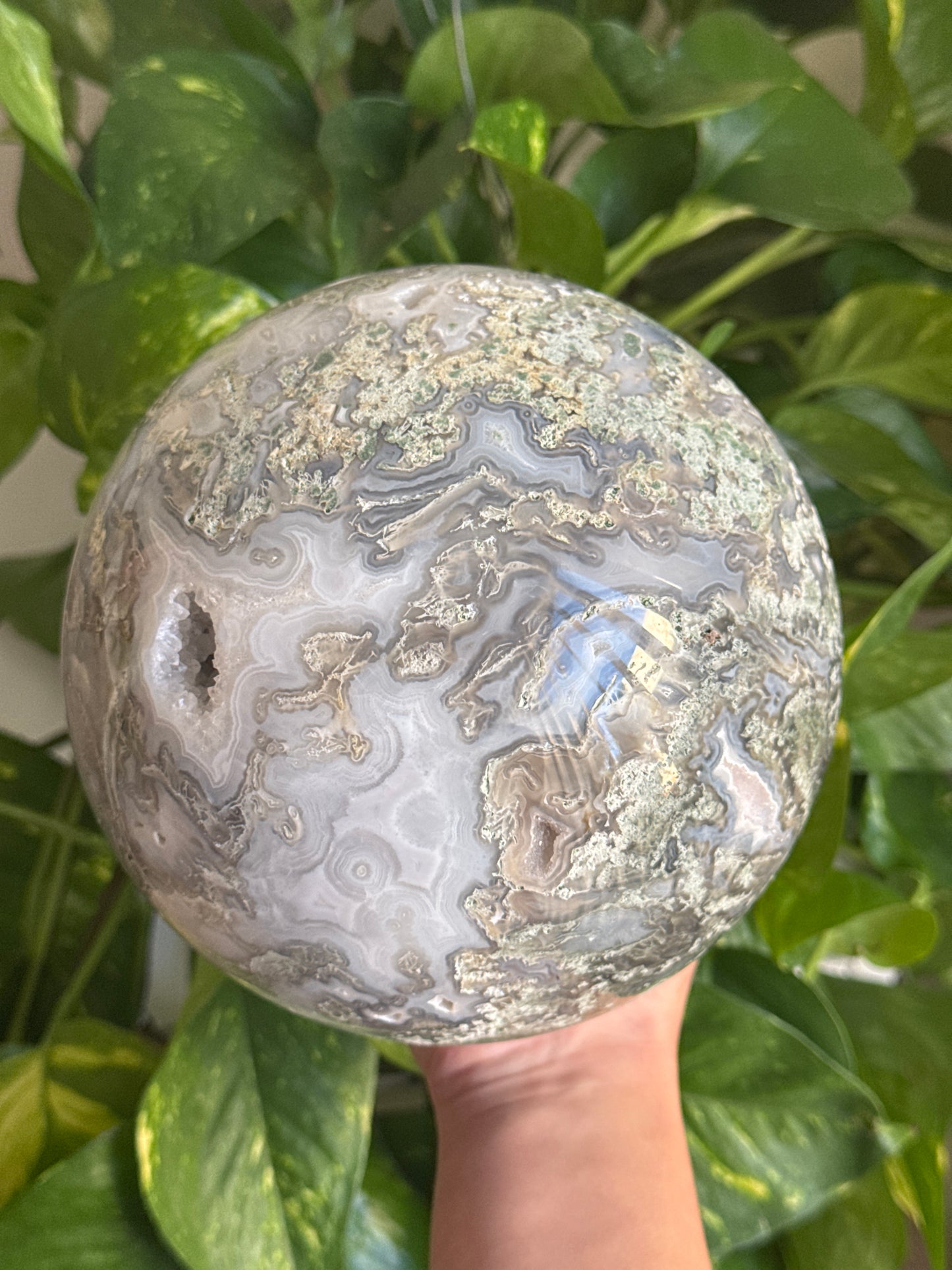 Statement 5.8” Moss Agate Druzy Sphere