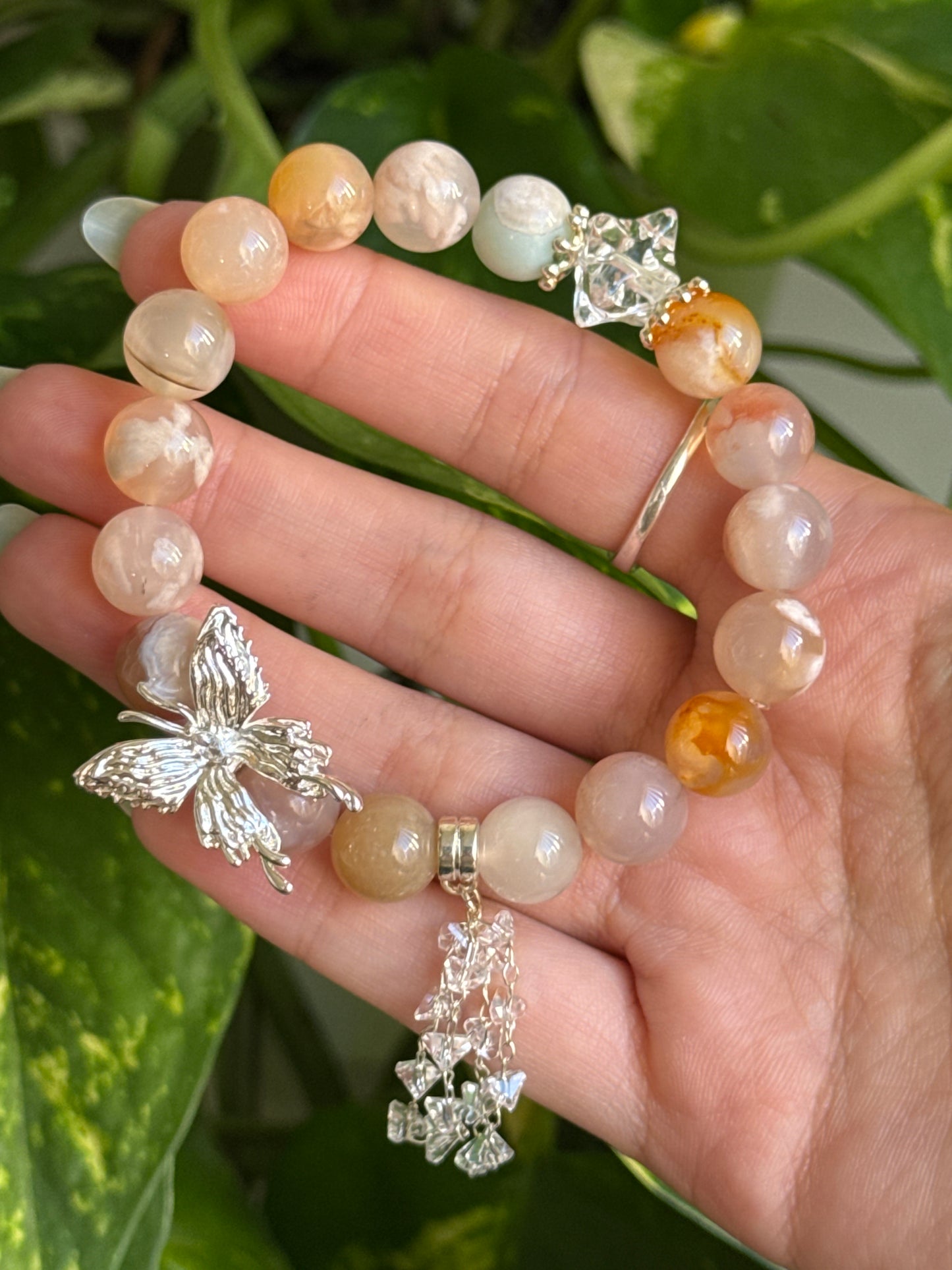 Flower Agate Butterfly Bracelet