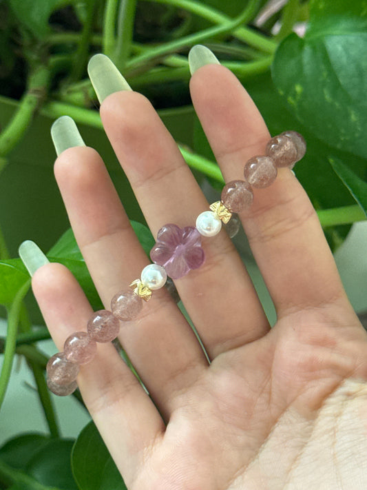 Strawberry Quartz & Fluorite Flower Bracelet