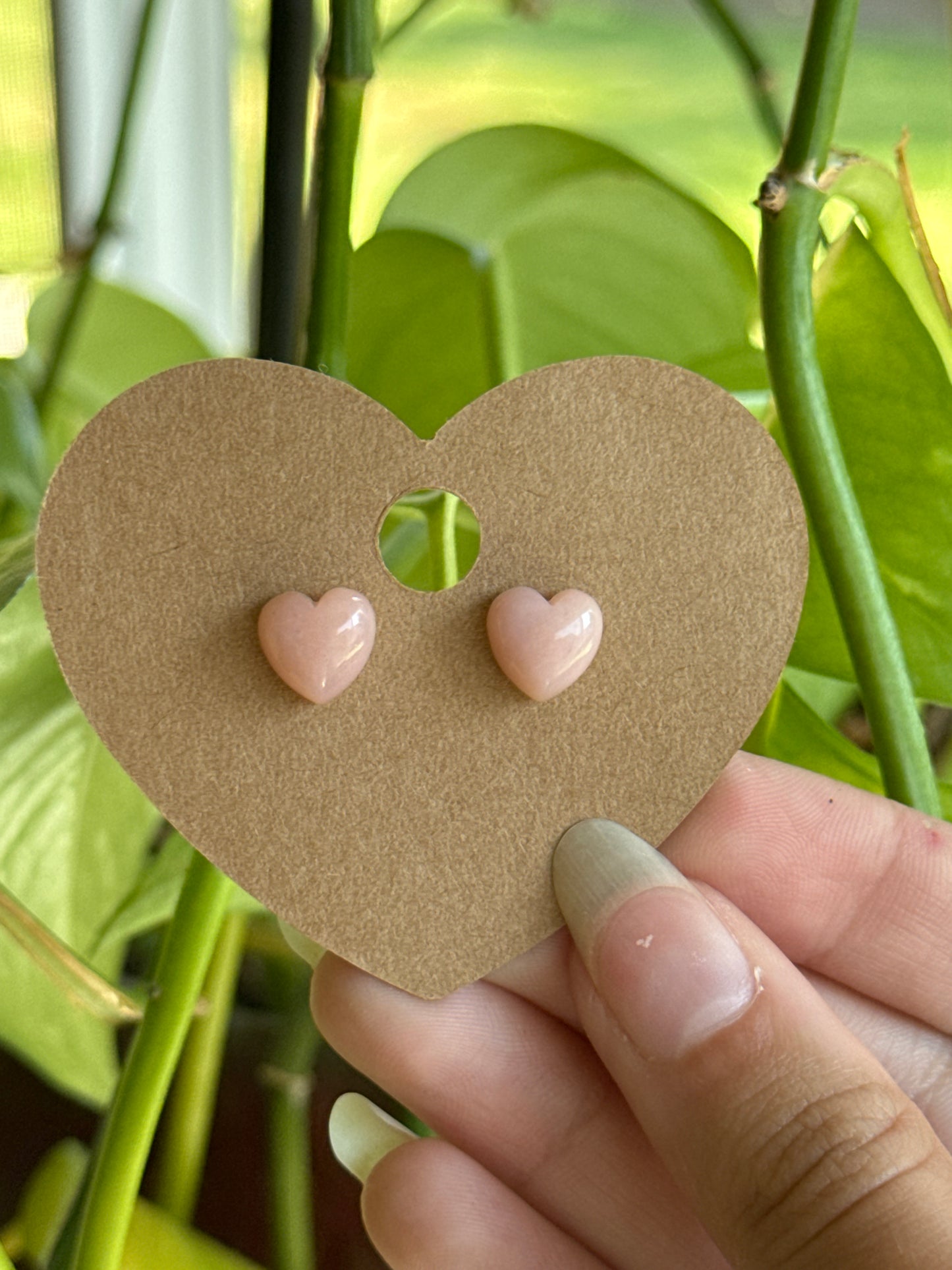 Pink Opal Heart Earrings