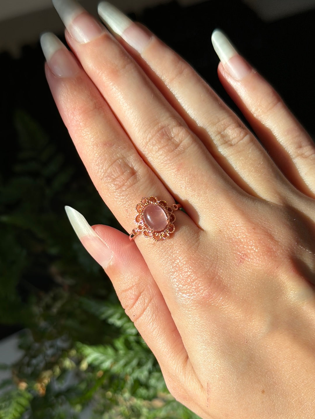Rose Gold Rose Quartz Adjustable Ring
