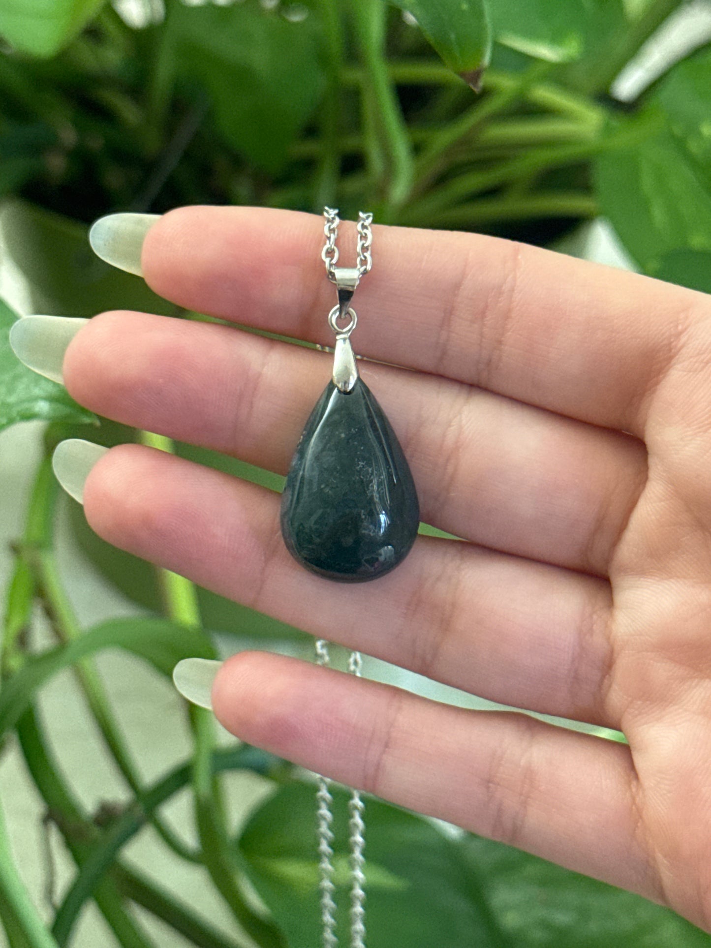 Moss Agate Teardrop Necklace