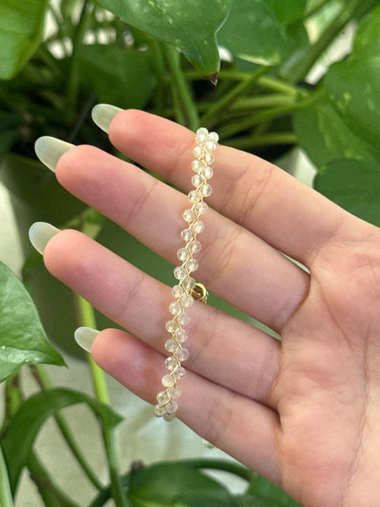 Prehnite Dainty Braided Adjustable Gold Bracelet