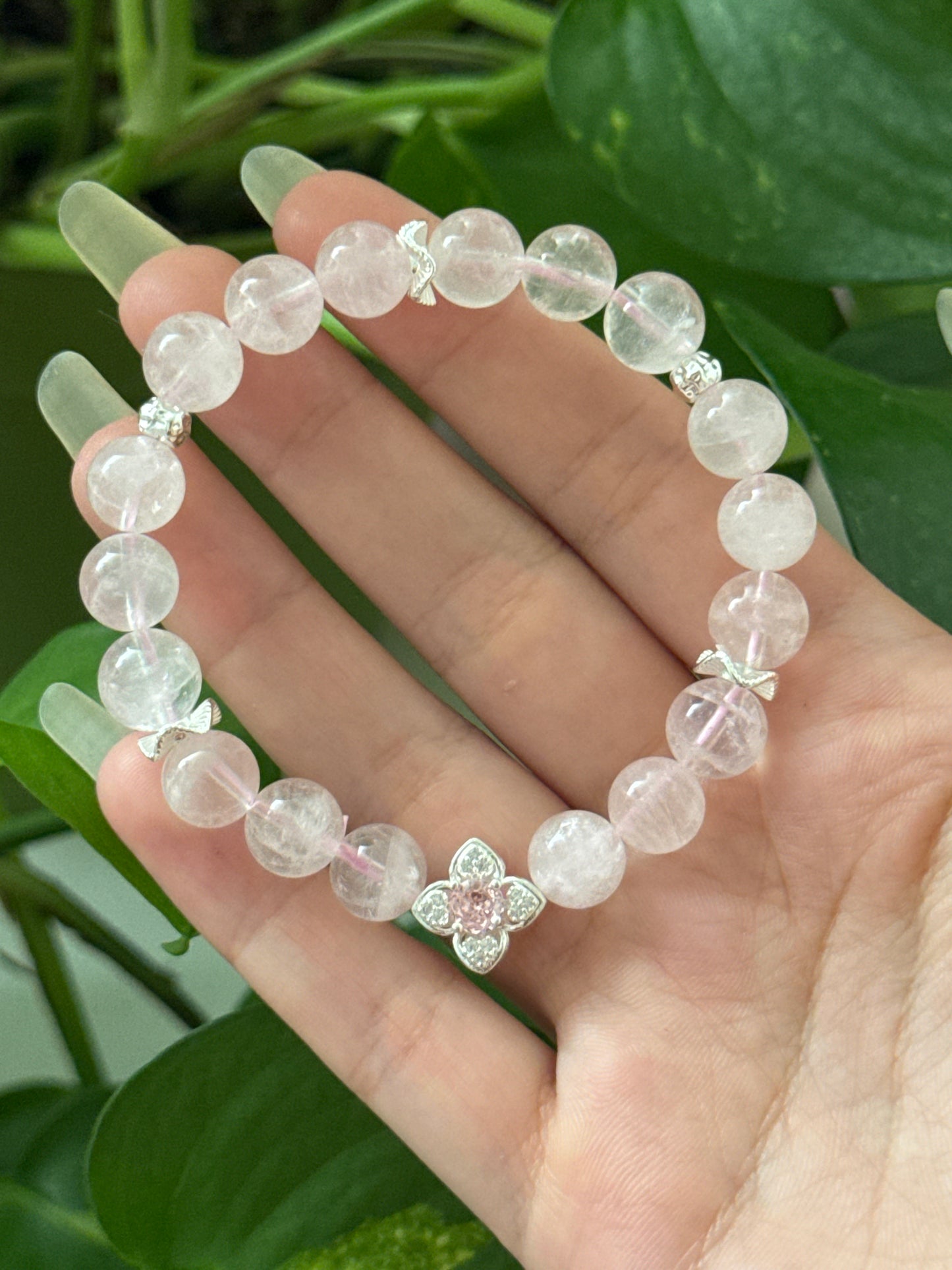 Rose Quartz Flower Bracelet