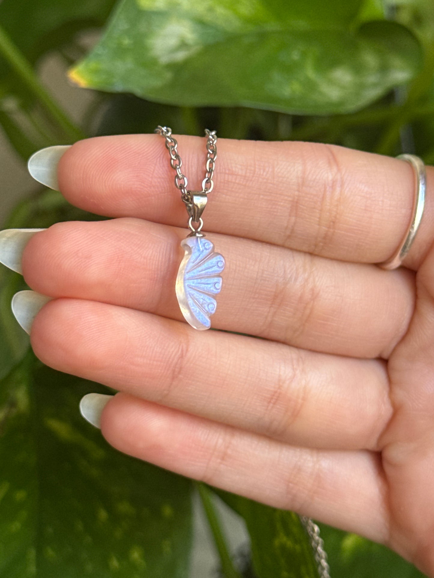 Dainty Moonstone Fairy Wing 925 Sterling Silver Necklace