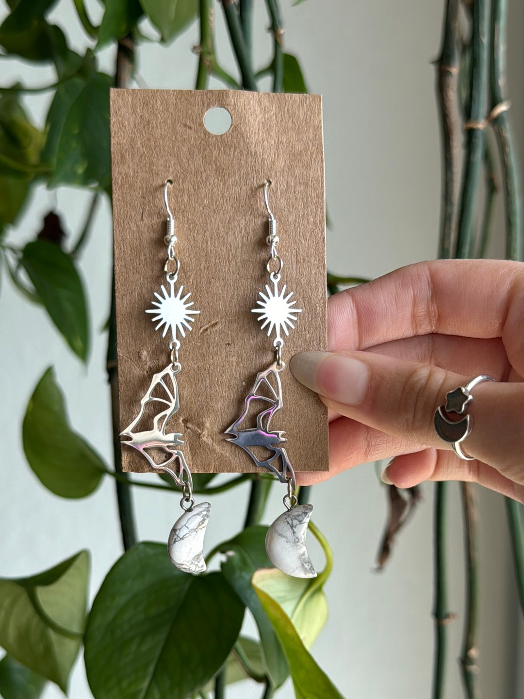 Howlite Bat Earrings