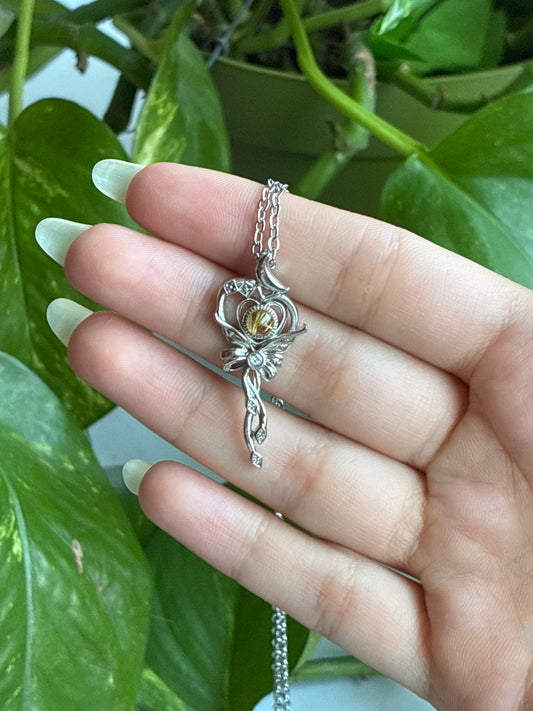 Golden Rutile Whimsy Heart Bow Necklace