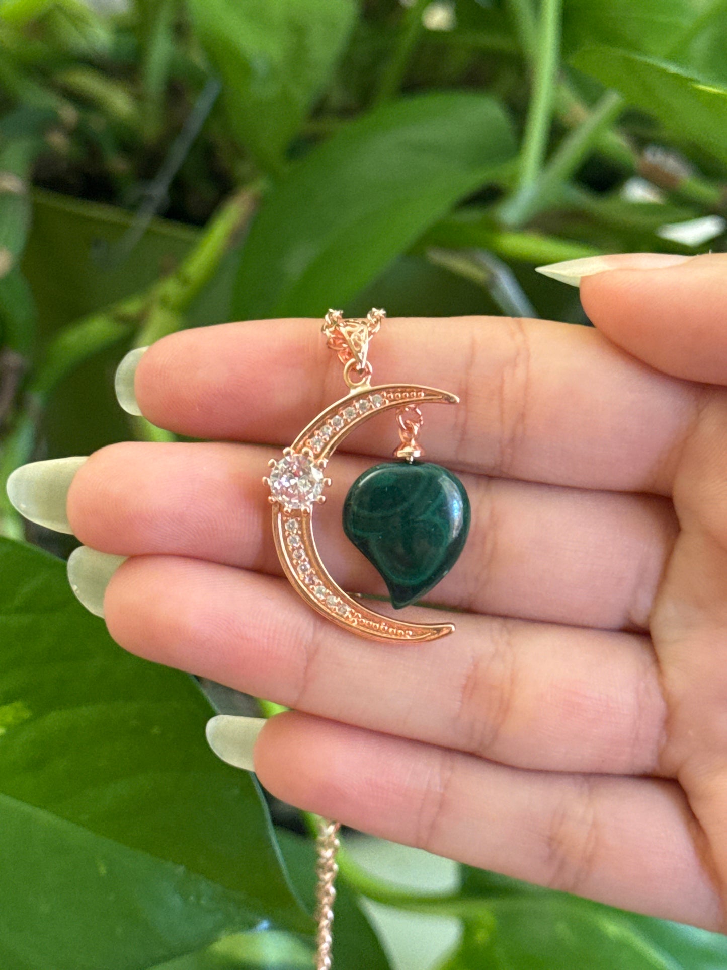 Malachite Moon Rose Gold Necklace
