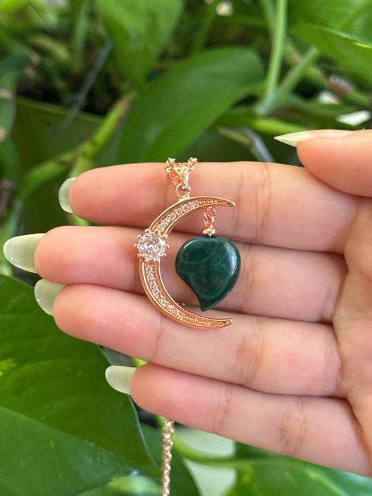 Malachite Moon Rose Gold Necklace
