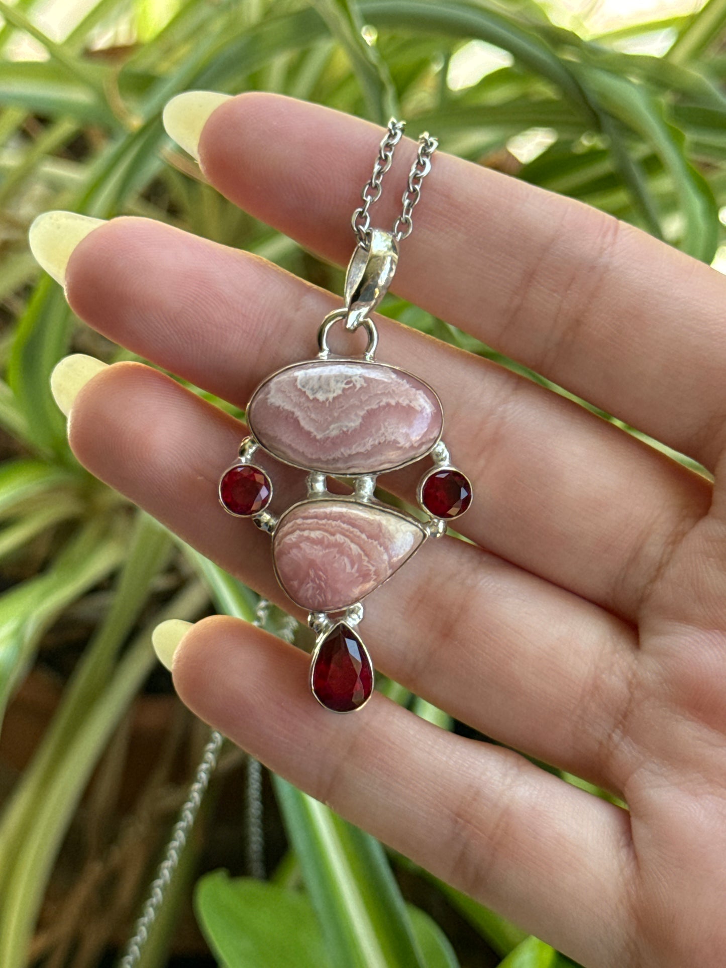 Statement Rhodochrosite & Garnet Shell 925 Sterling Silver Necklace | You Pick