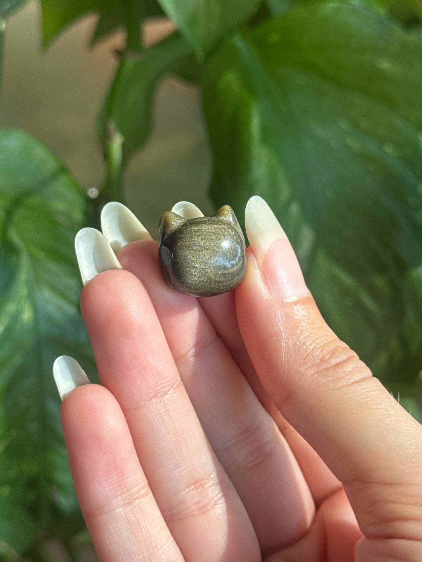 Gold Sheen Obsidian Cat Head