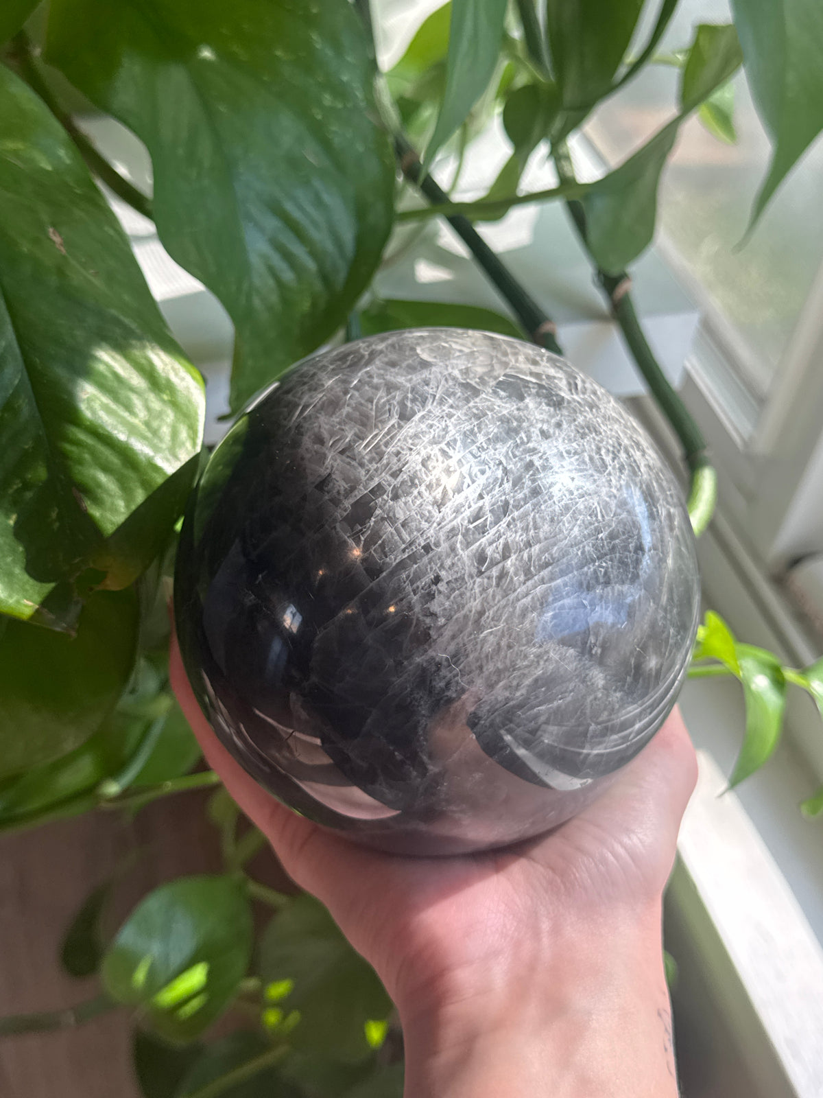Statement SUPER Flashy Black Moonstone Sphere with Dual Flash