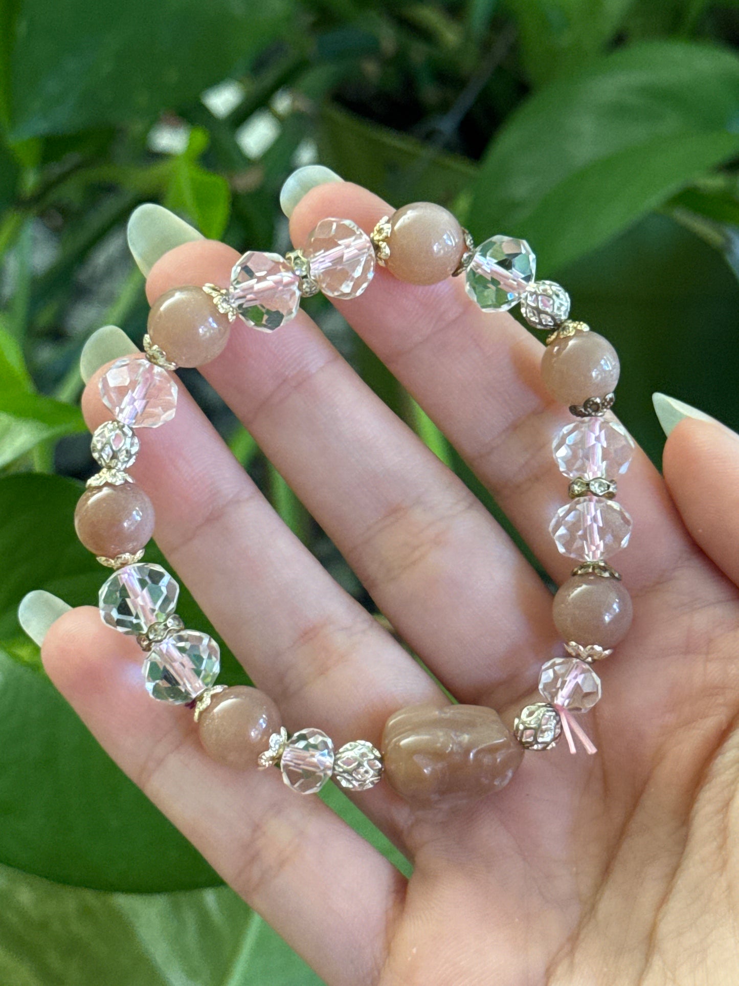 Peach Moonstone Bunny Bracelet