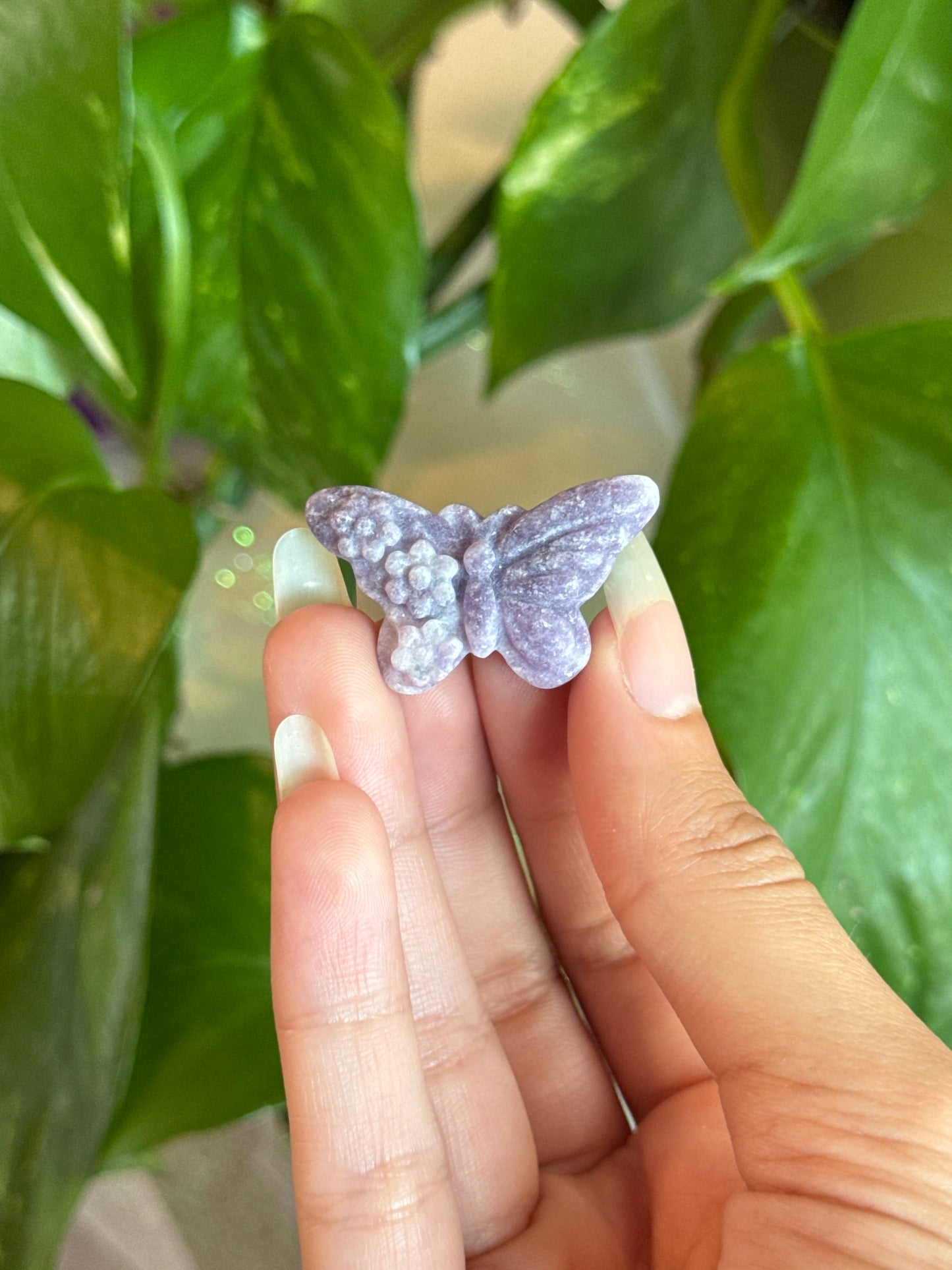 Lepidolite Flower Engraved Butterfly