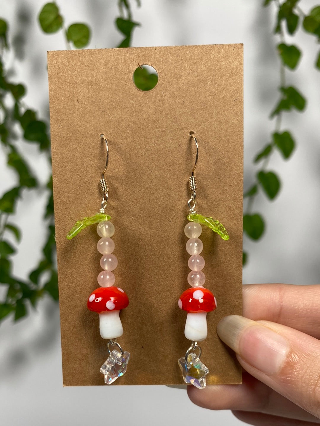 Rose Quartz Mushroom Earrings