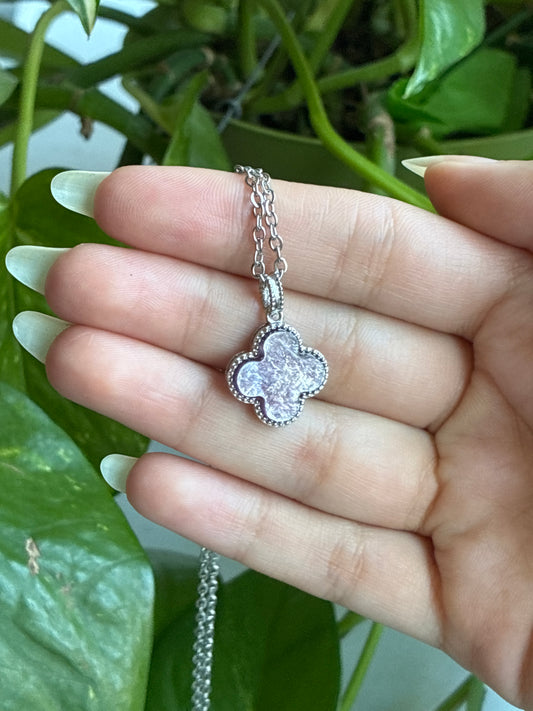 Purple Mica Four Leaf Clover Necklace
