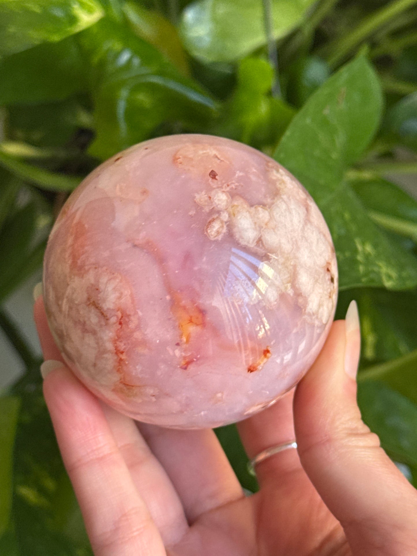 Dreamy Peachy Pink Flower Agate Sphere 65mm