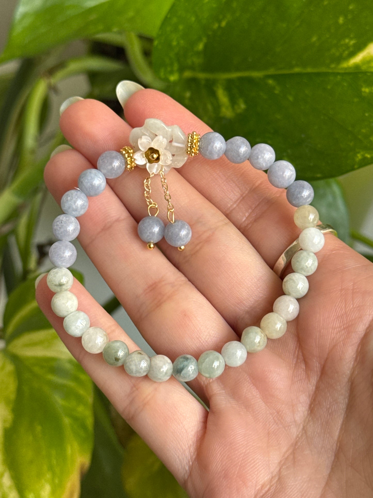 Angelite & Jade Flower Bracelet