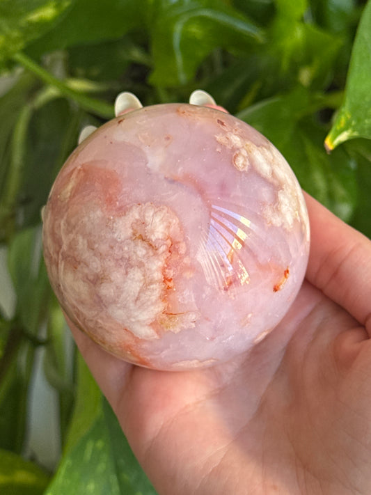 Dreamy Peachy Pink Flower Agate Sphere 65mm