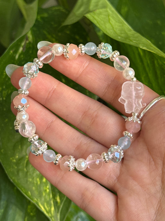 Aquamarine & Rose Quartz Keroppi Bracelet