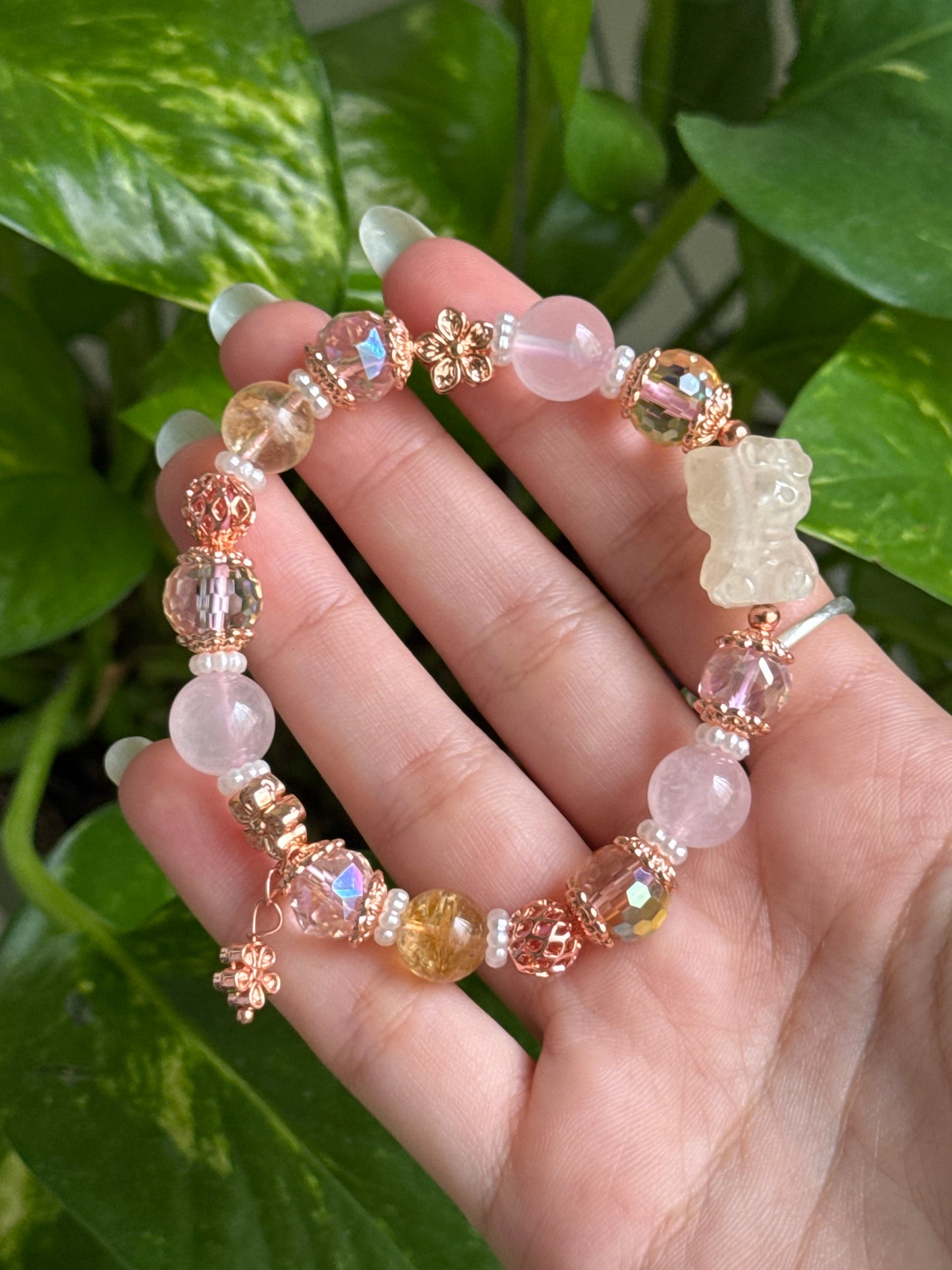 Rose Quartz & Golden Healer & Lemon Quartz Hello Kitty Bracelet