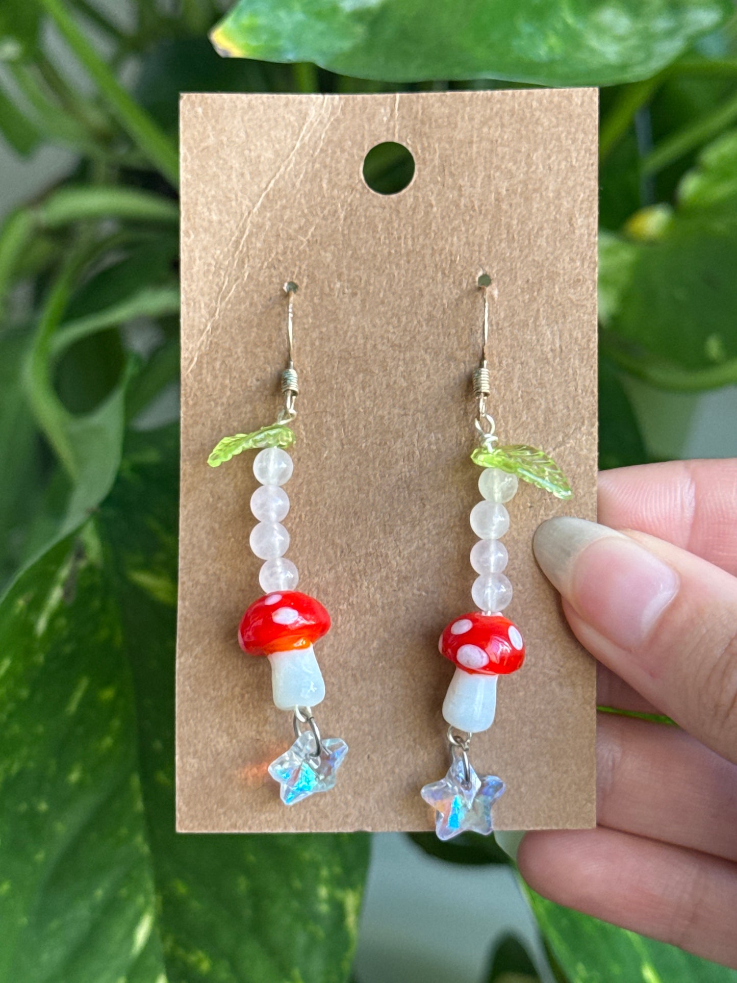 Rose Quartz Mushroom Earrings