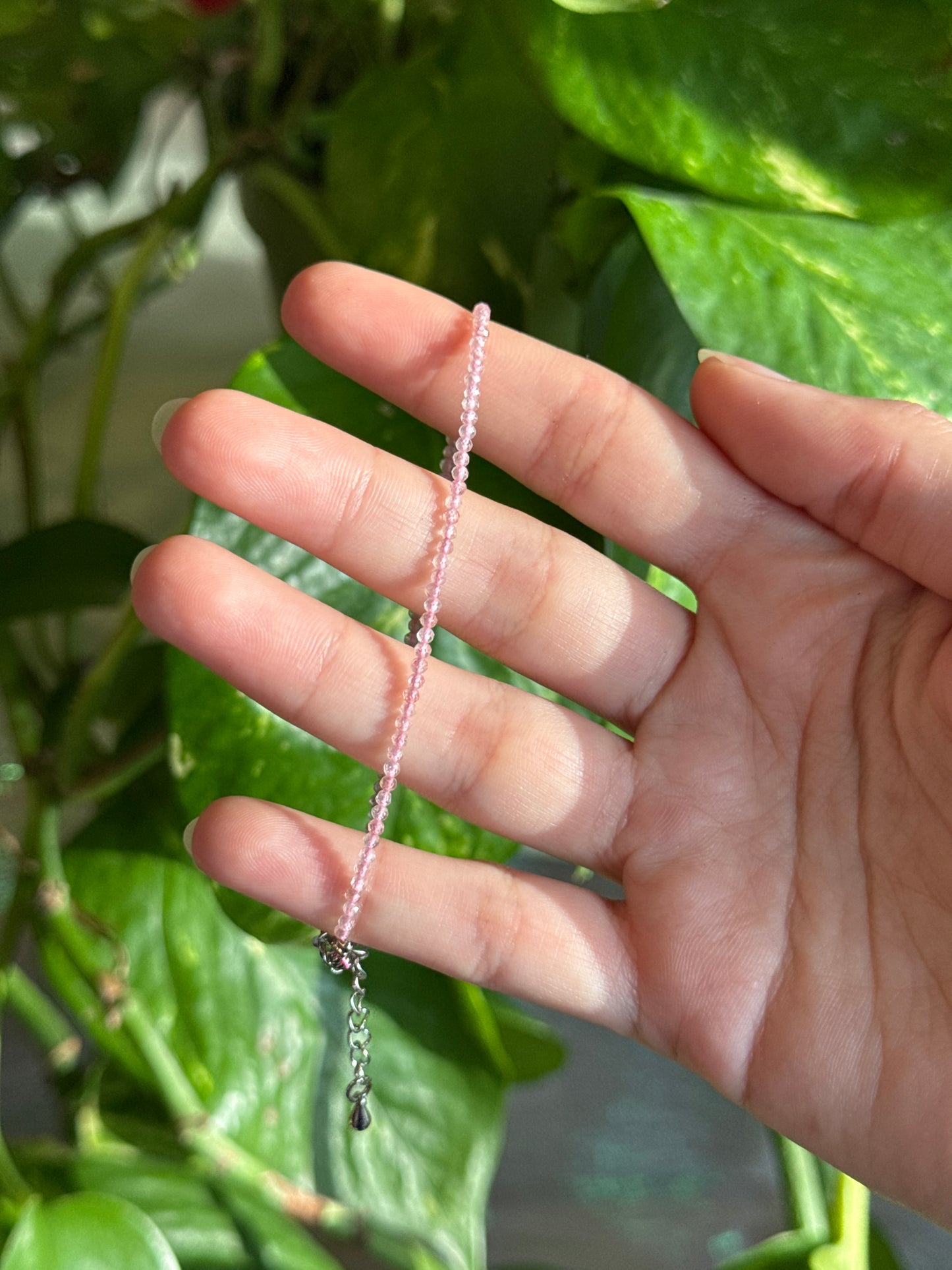 Rose Quartz Dainty Faceted Adjustable Bracelet