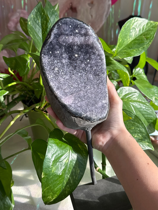 Statement Sparkly Amethyst Geode on Stand