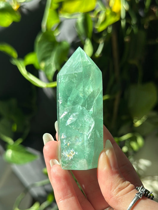 Green Fluorite Tower FILLED With Rainbows