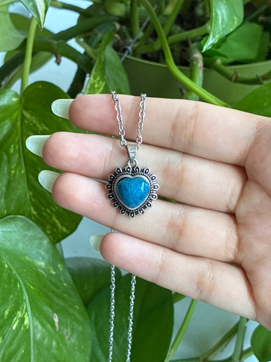 Blue Apatite Heart Vintage Style Necklace