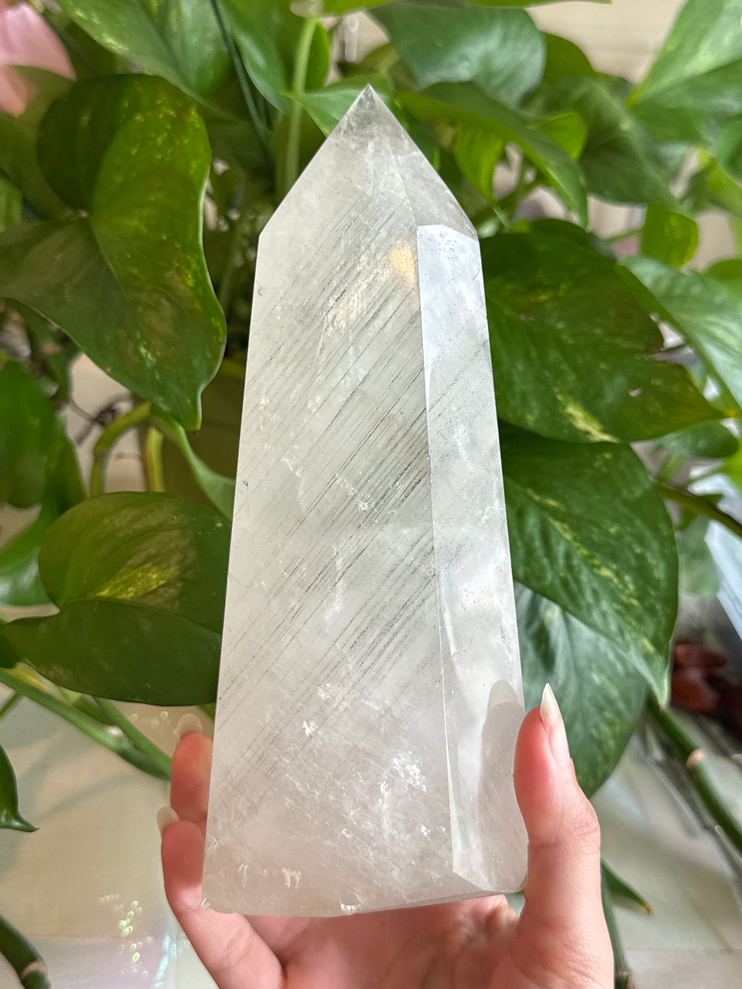 Unique Sharp Banded Phantom Garden Quartz Large Statement Tower
