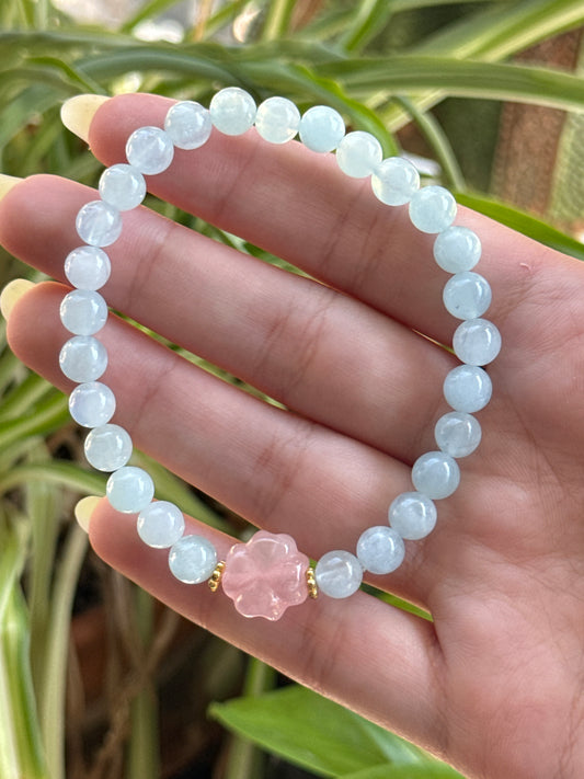 Aquamarine & Rose Quartz Flower Bracelet