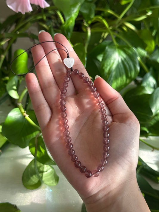 Strawberry Quartz and Rose Quartz Heart Phone Charm