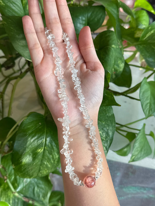 Clear Quartz & Fire Quartz Beaded Adjustable Necklace