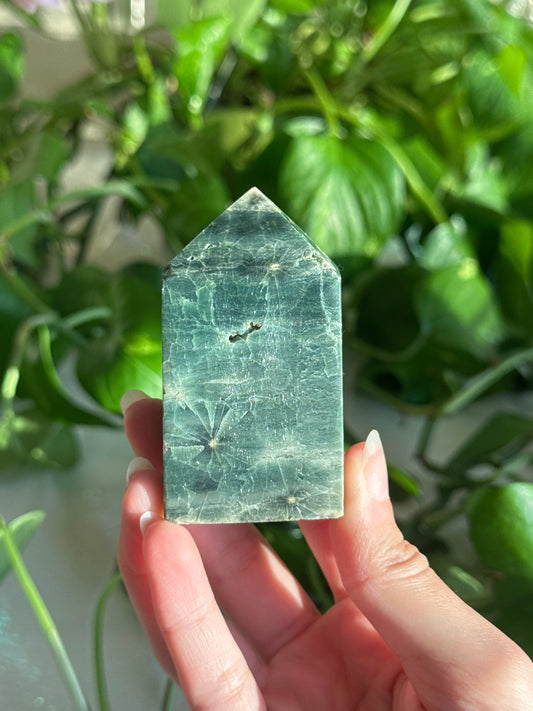 Moody Dark Green Flower Jasper Tower