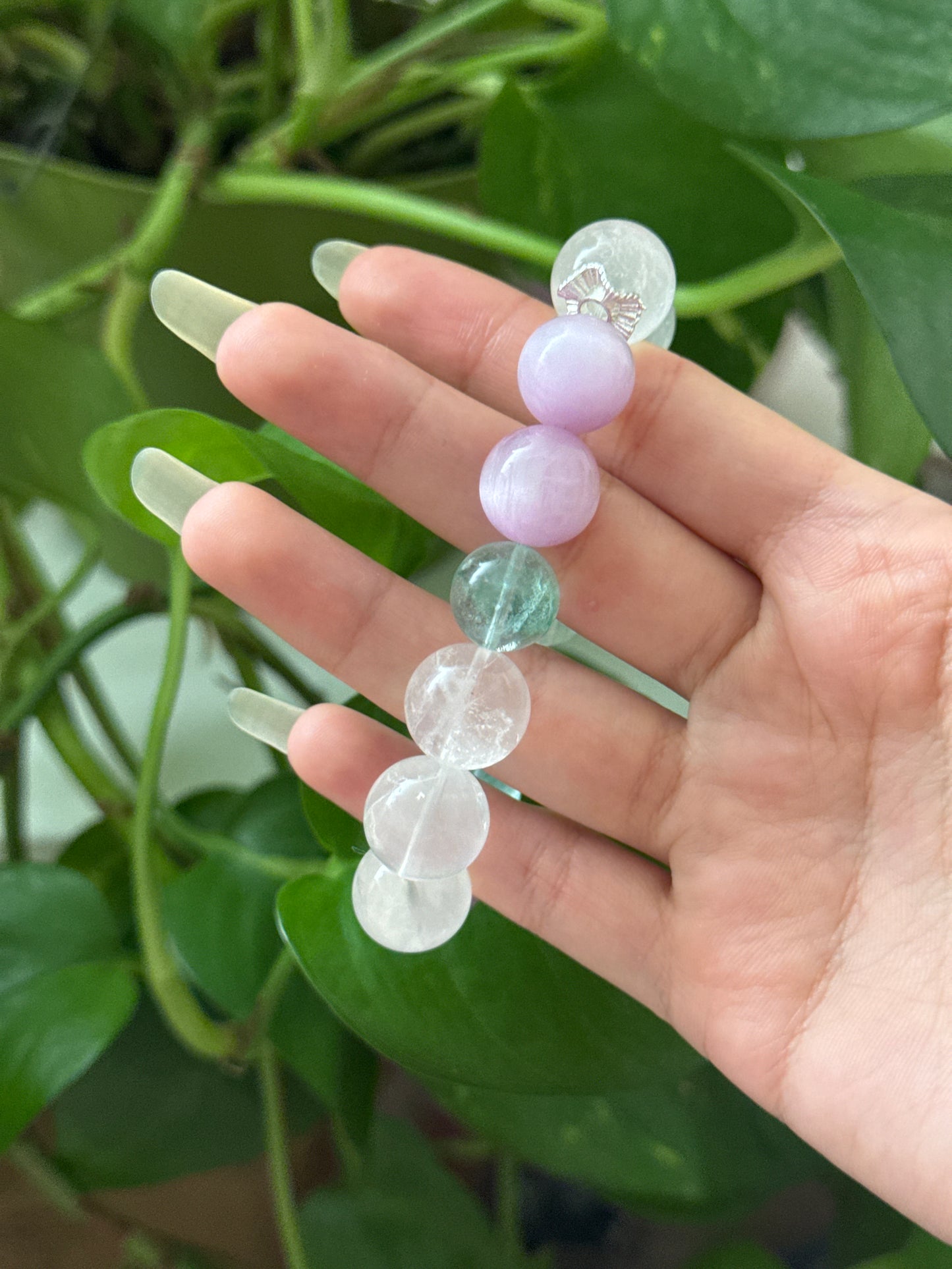 Rainbow Calcite, Cats Eye Kunzite, & Green Fluorite Chunky Statement Bracelet