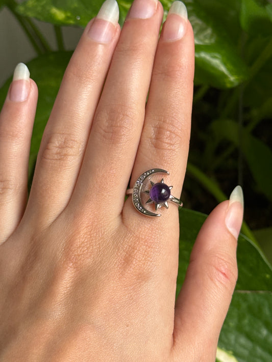 Amethyst Moon Adjustable Ring