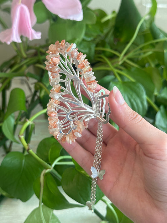 Arusha Sunstone Silver Butterfly Hair Clip