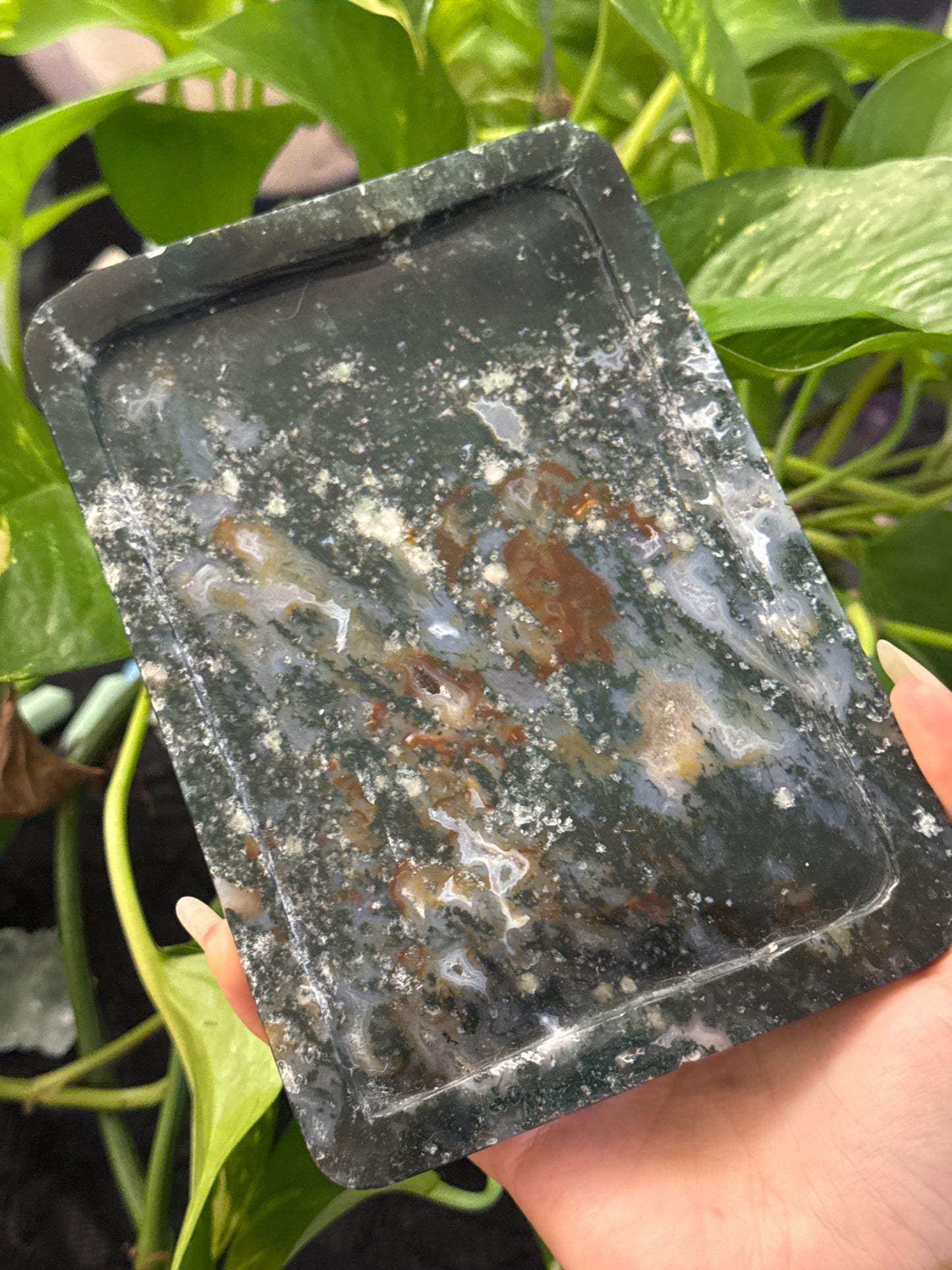 Carnelian Moss Agate Rectangular Tray