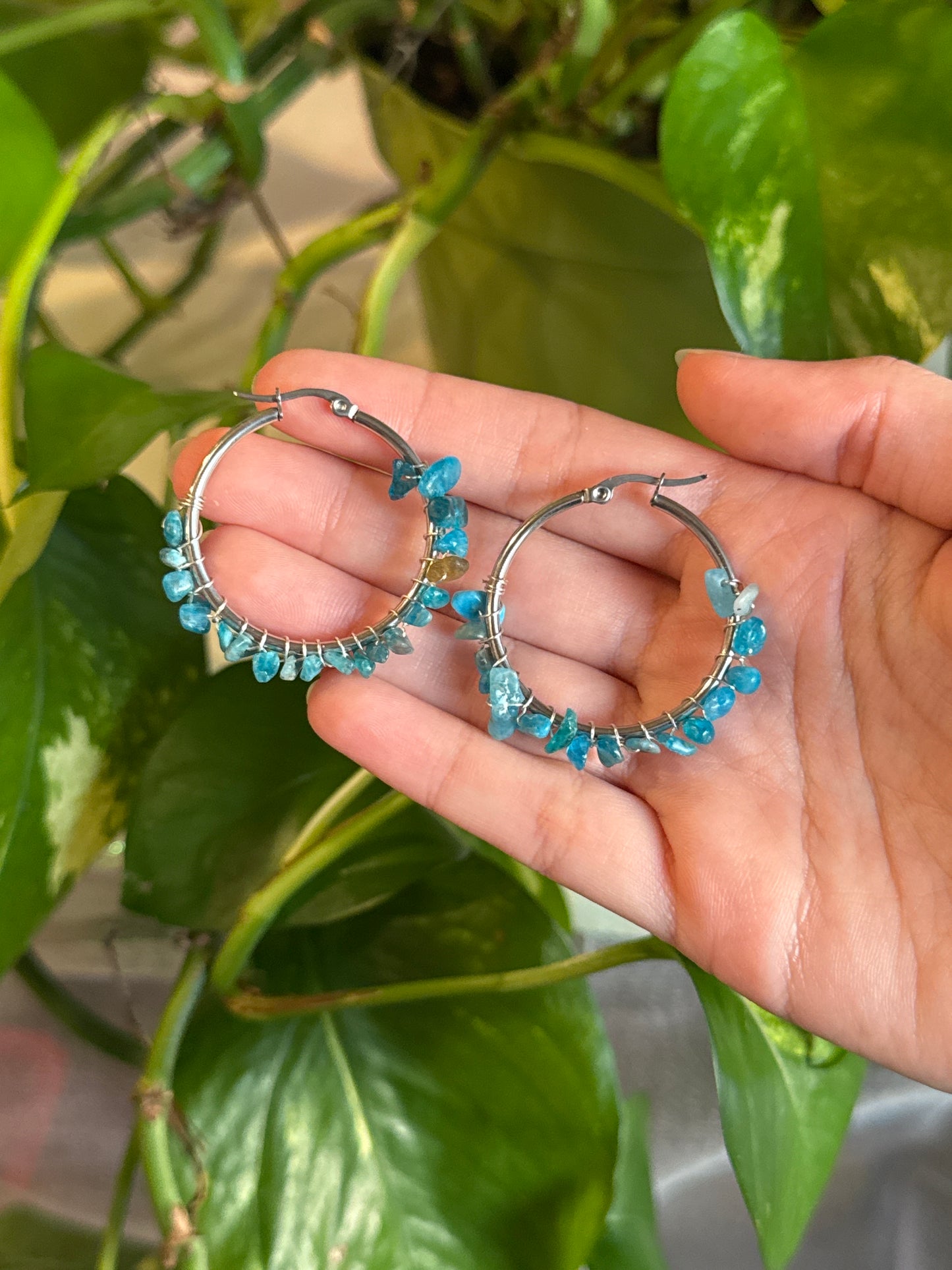 Blue Apatite Hoop Earrings