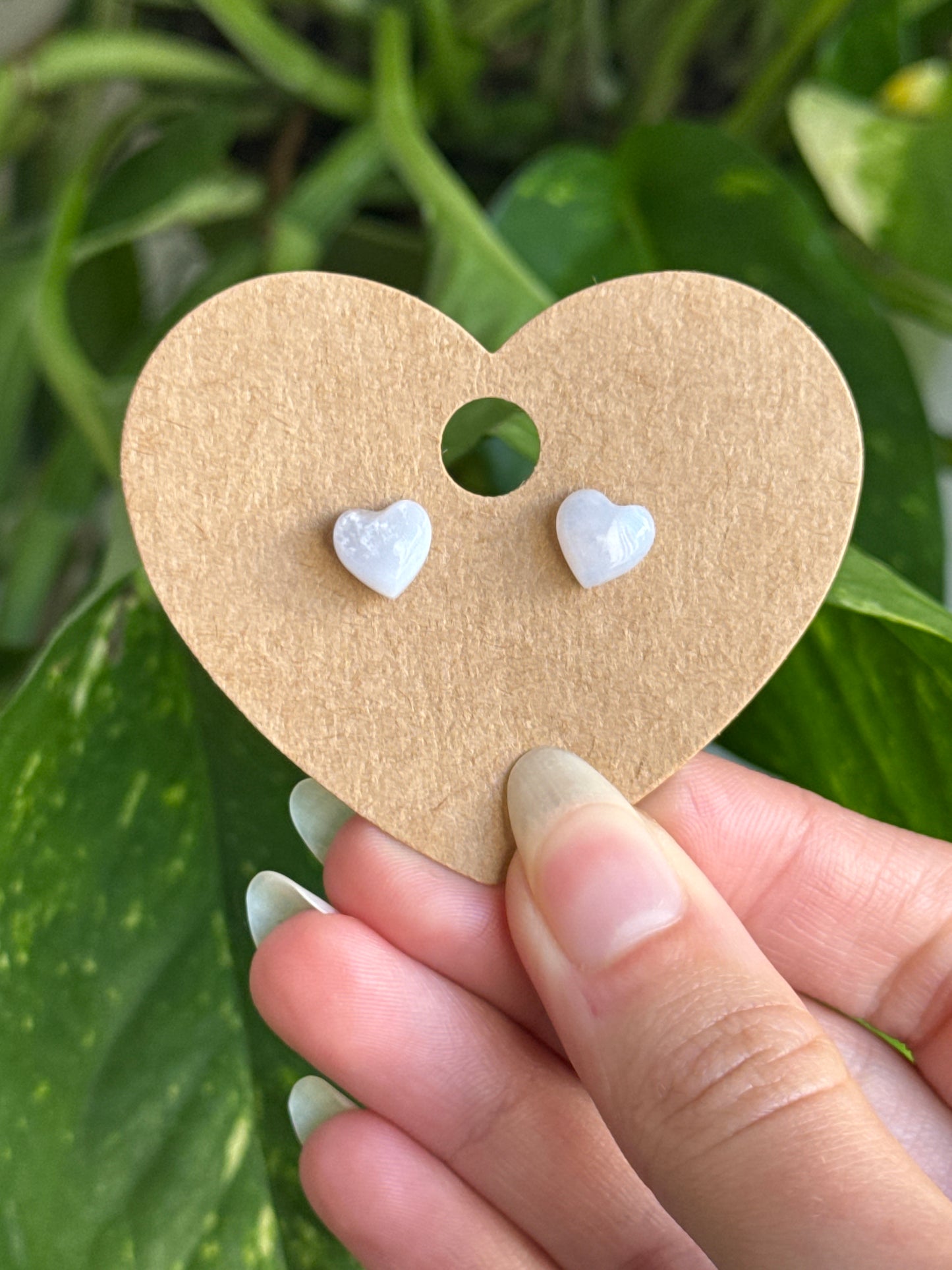 Blue Chalcedony Heart Stud Earrings